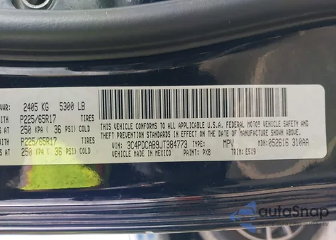 2018 Dodge Journey Se z USA, uszkodzony, nr VIN 3C4PDCAB9JT384773